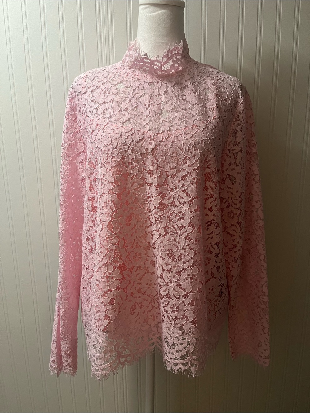J. Crew Pink Floral Lace High-Neck Blouse
